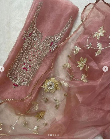 Organza Hand Work Unstitched Suit