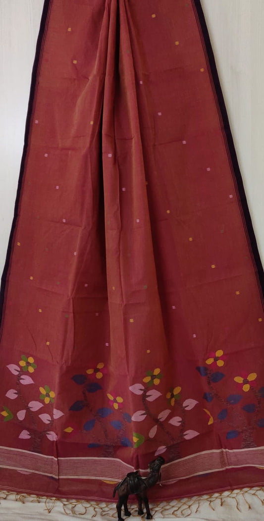 Pure Cotton needle work jamdani Saree With Blouse