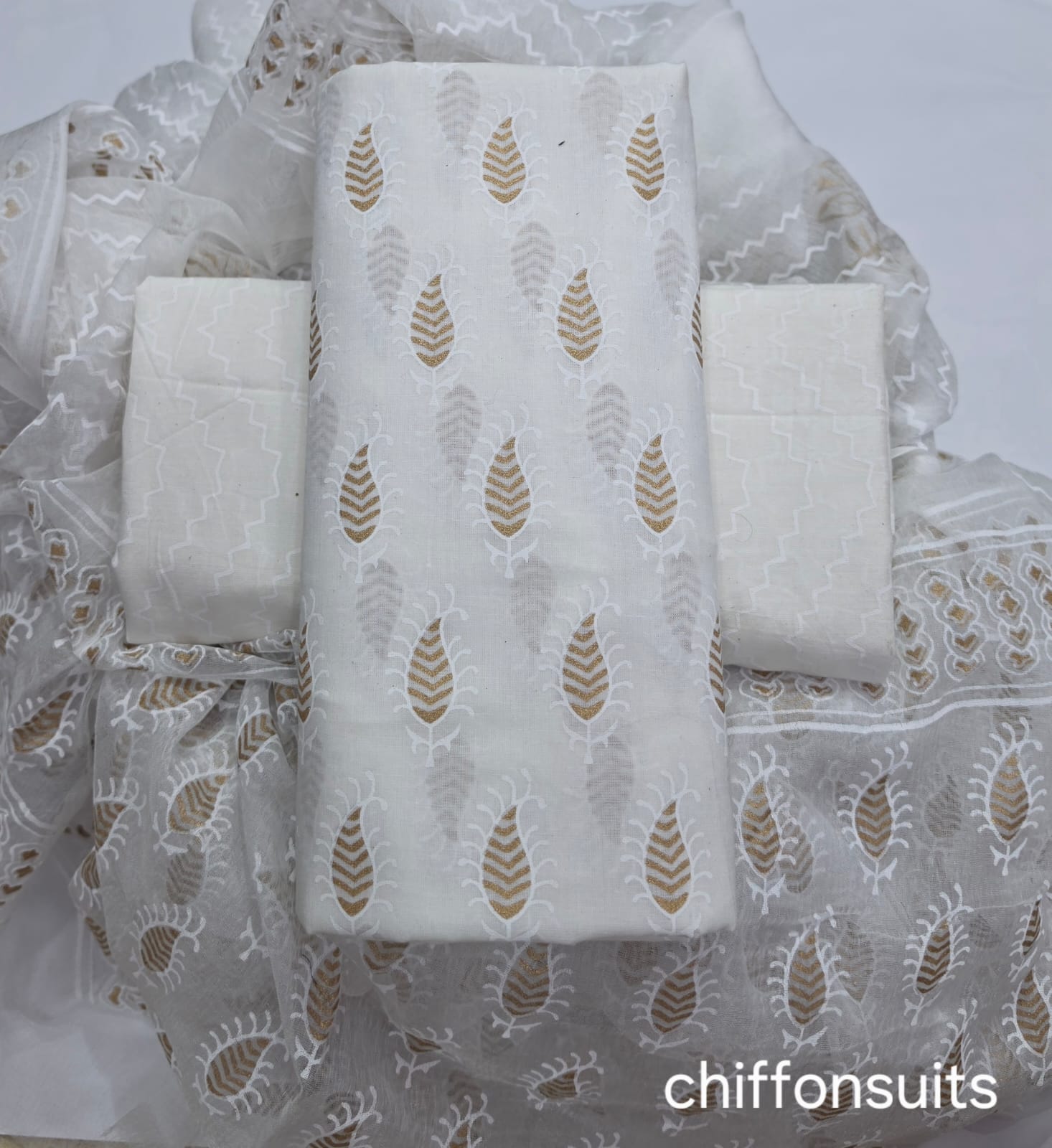 Pure cotton hand-block print suit with Chiffon dupatta