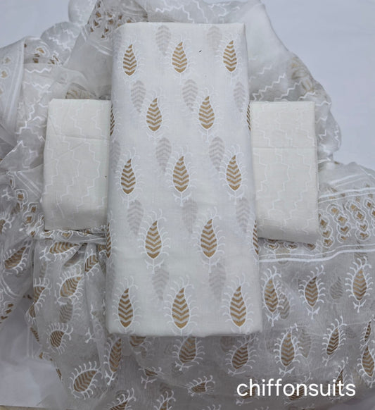 Pure cotton hand-block print suit with Chiffon dupatta