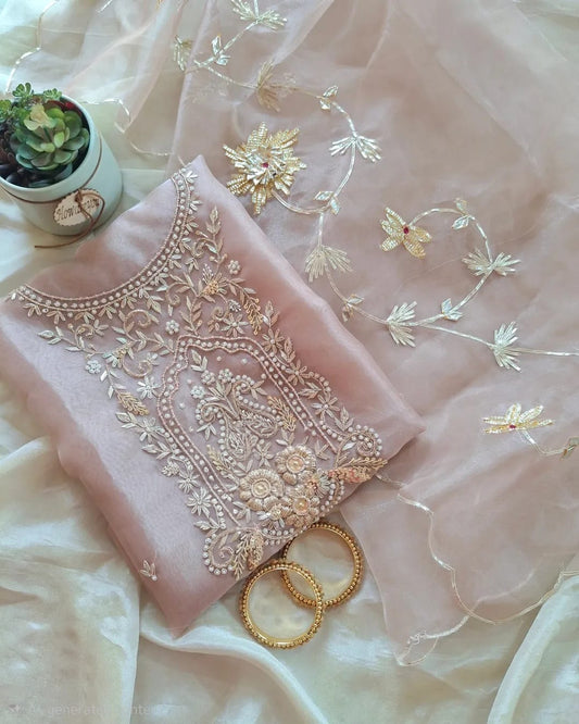 Organza Hand Work Unstitched Suit