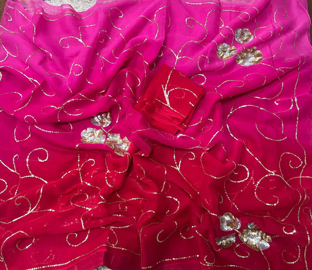 Pure Jaipuri Chiffon Jaal Work Saree With Blouse