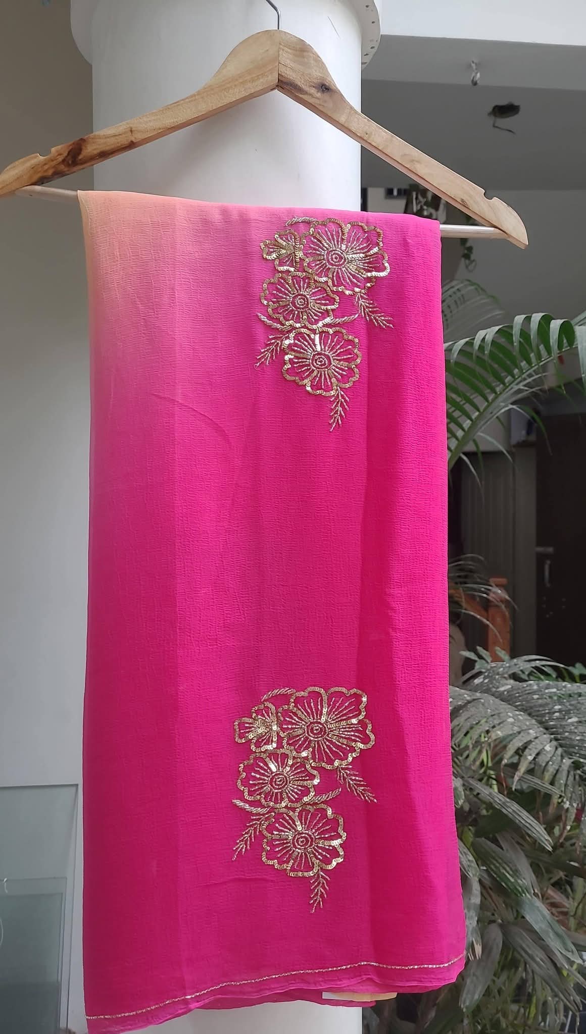 Pure Jaipuri Chiffon Hand-work motif work saree with blouse