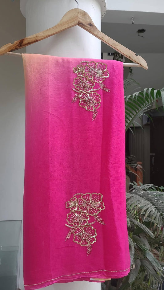 Pure Jaipuri Chiffon Hand-work motif work saree with blouse