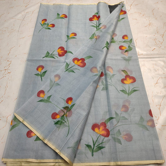 Beautiful kota cotton hand brush print work saree