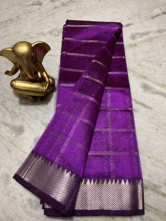 Elegant Pure Cotton Silk Mangalagiri Saree with Rich Zari Border & Running Blouse