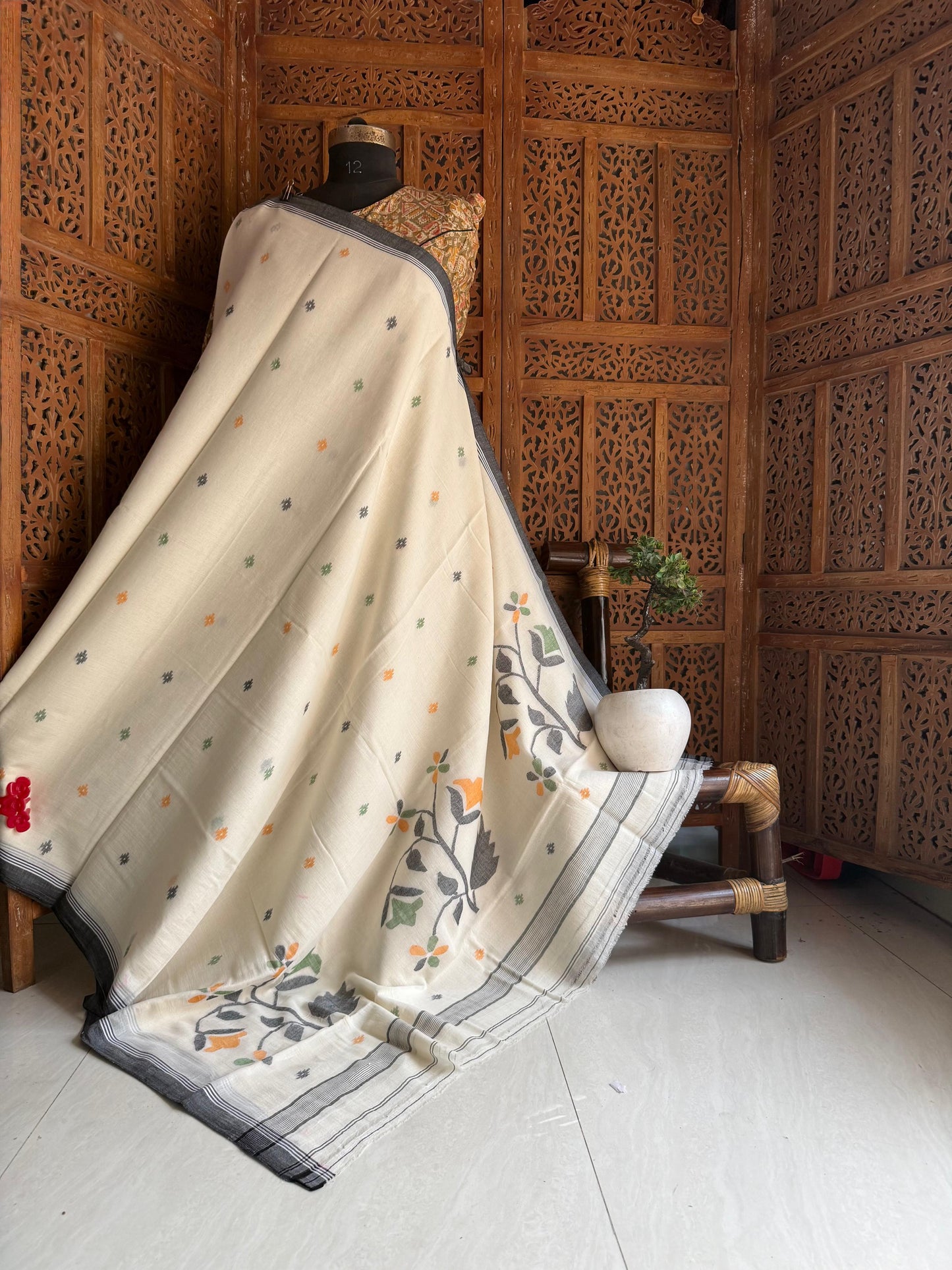 Pure Cotton needle work jamdani Saree