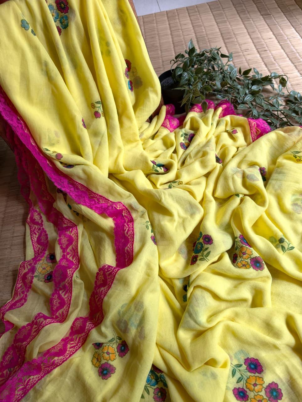 Beautiful Cotton Mulmul  Saree