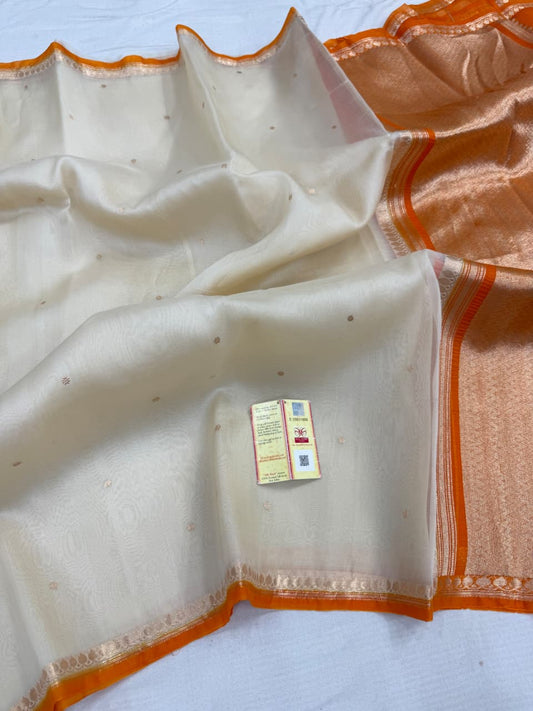 Pure Handloom banarasi  kora Silk Saree With Blouse