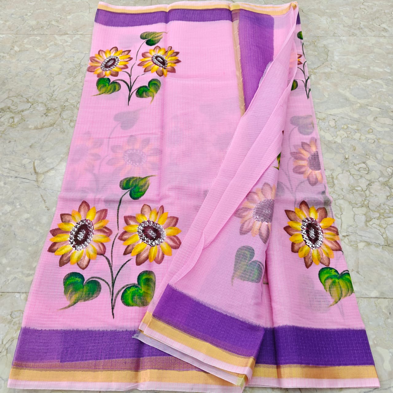 Beautiful kota cotton hand brush print work saree