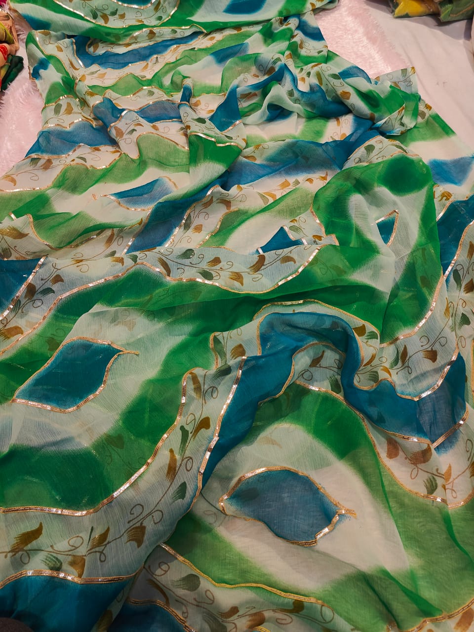 Semi Chiffon Georgette Leheriya Pattern Saree