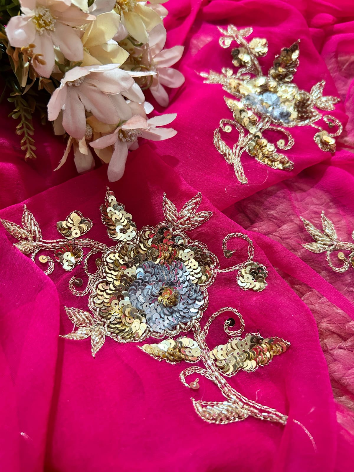 Pure Chiffon Jaipuri Beautiful motif  Work Saree