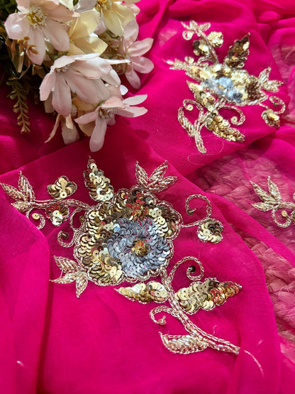 Pure Chiffon Jaipuri Beautiful motif  Work Saree