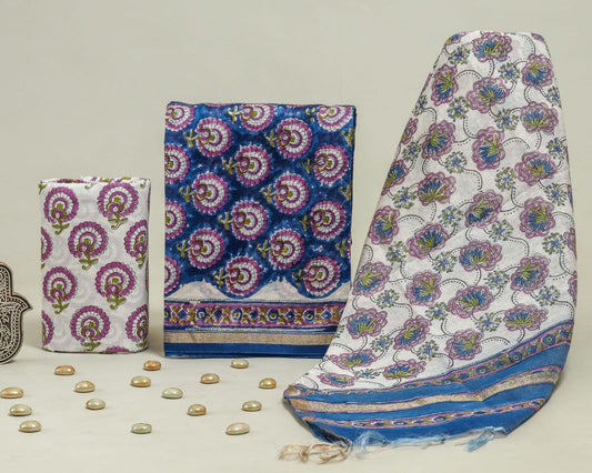 Hand Block Print Chanderi Silk Unstitched Suit