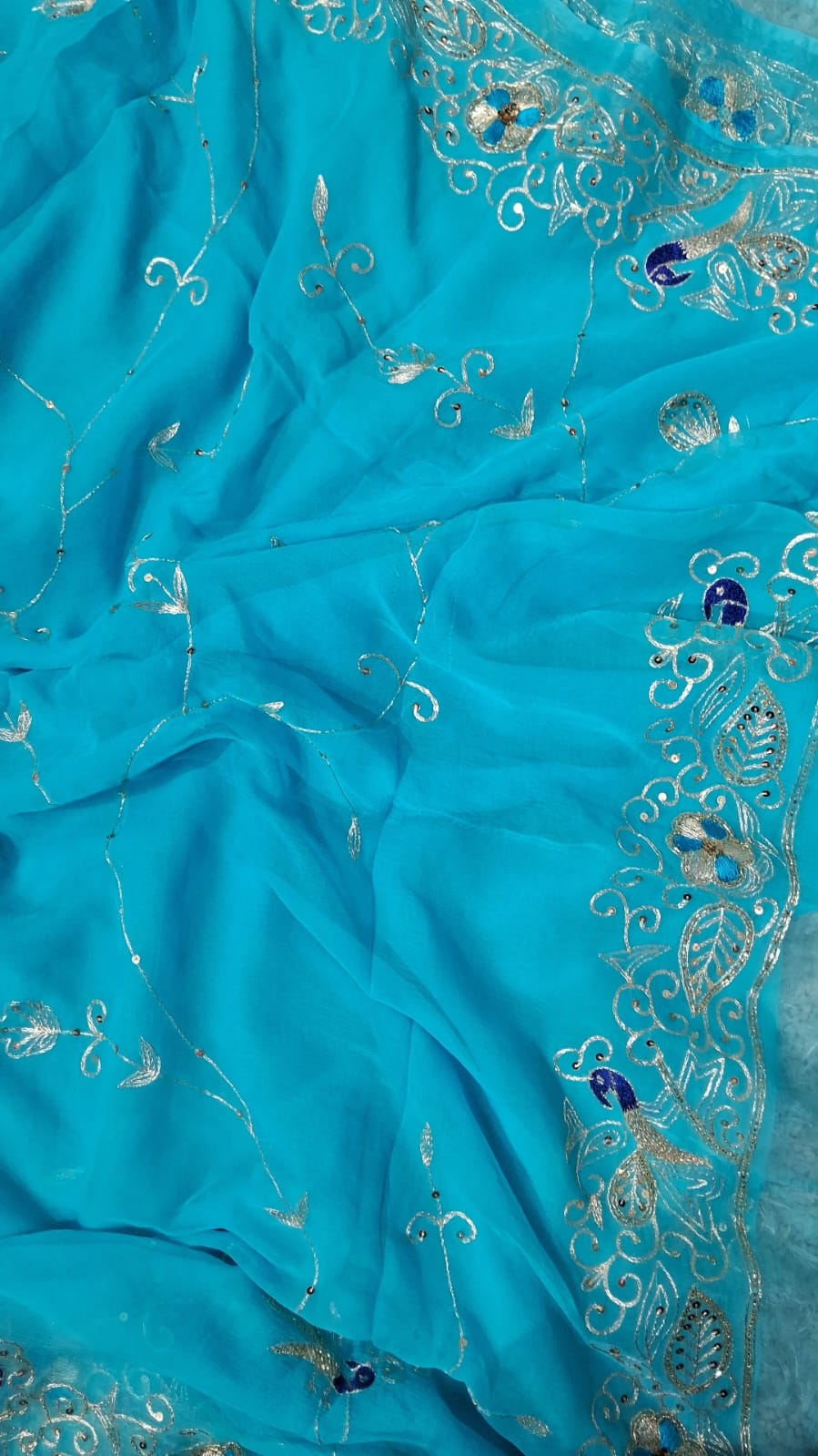 Pure Jaipuri Chiffon Jaal Work Saree With Beautiful Rajputi look and Running Blouse
