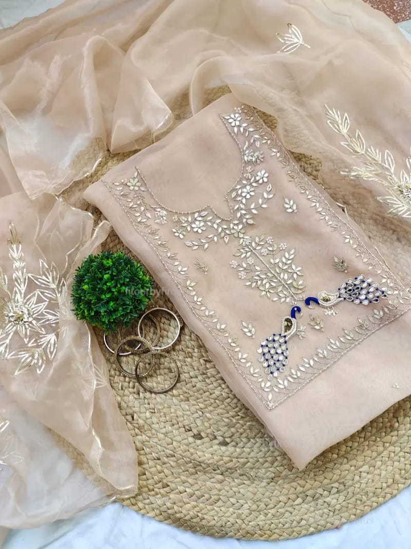 Organza Hand Work Unstitched Suit