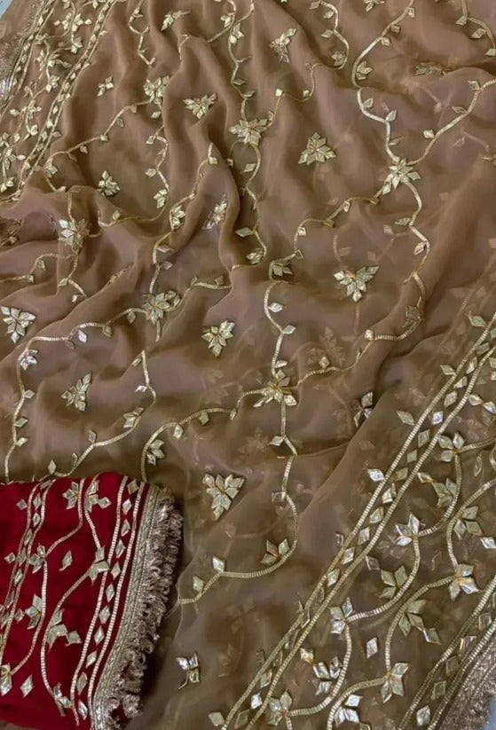 Pure Diamond Chiffon Gota Patti  Work Saree With Blouse