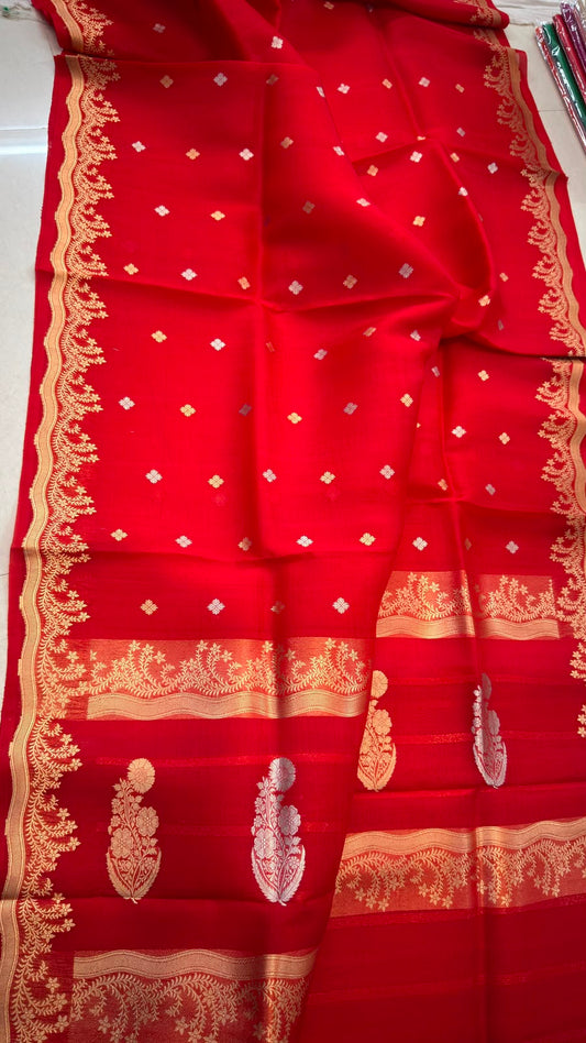 Pure Handloom banarasi  kora Silk Saree With Blouse