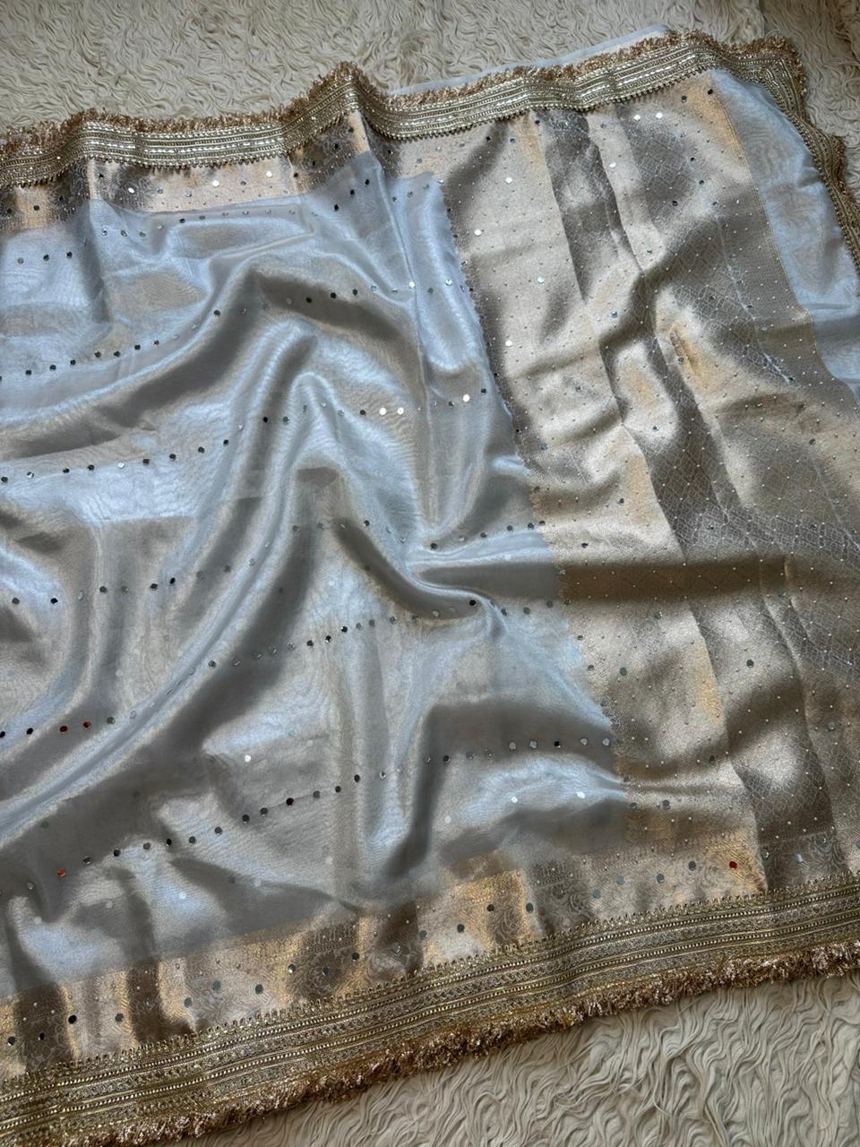 Banarasi Tissue Silk Saree With Mirror Work Saree