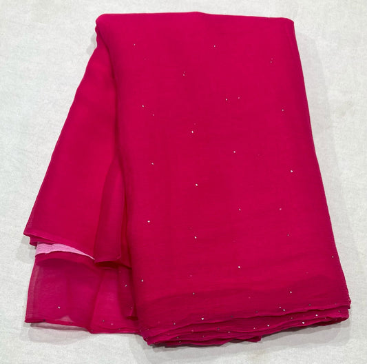 Pure jaipuri chiffon saree with beautiful mukaish work