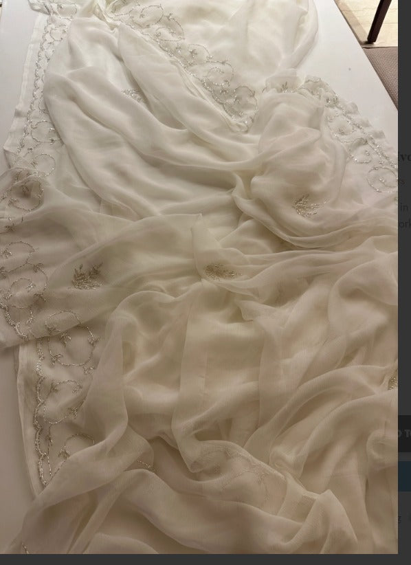 Pure Jaipuri Diamond Chiffon Elegance Hand Work Jaal Saree With Running Blouse