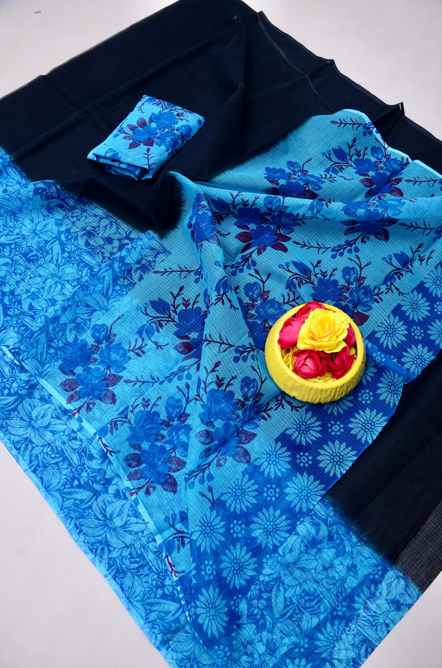 Pure Cotton Kota Doria Kalam Kari Floral Print Sarees