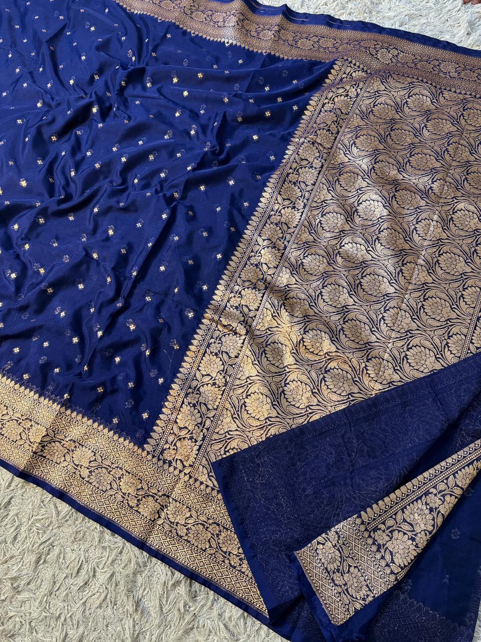 Designer Banarasi Handloom Semi Khaddi Georgette silk Saree with allover Zari