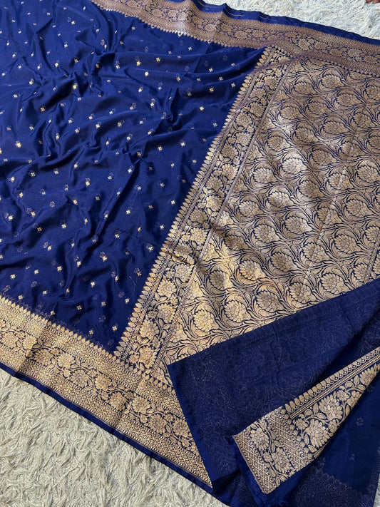 Designer Banarasi Handloom Semi Khaddi Georgette silk Saree with allover Zari