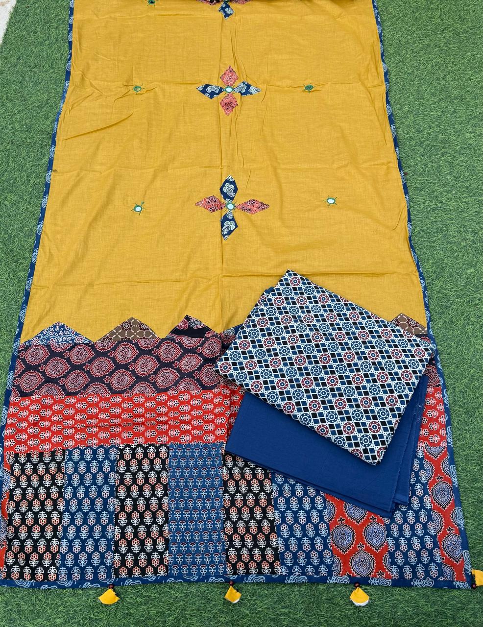 Ajrakh print cotton top With ajrakh mirror work  dupatta