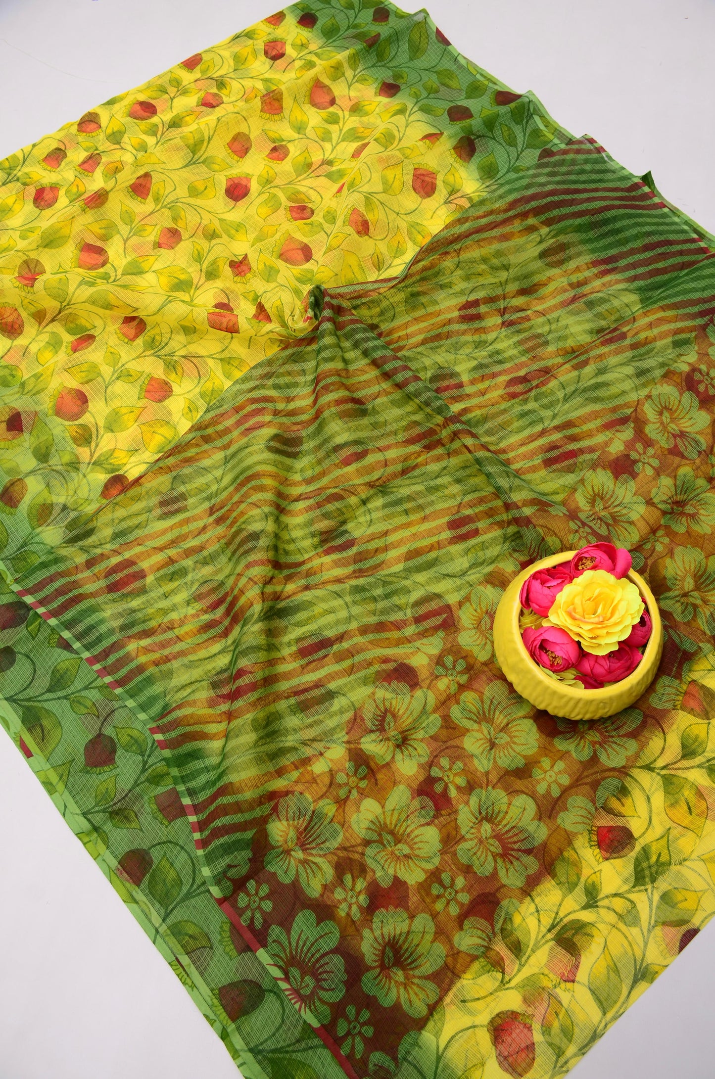 Pure Cotton Kota Doria Kalam Kari Floral Print Sarees