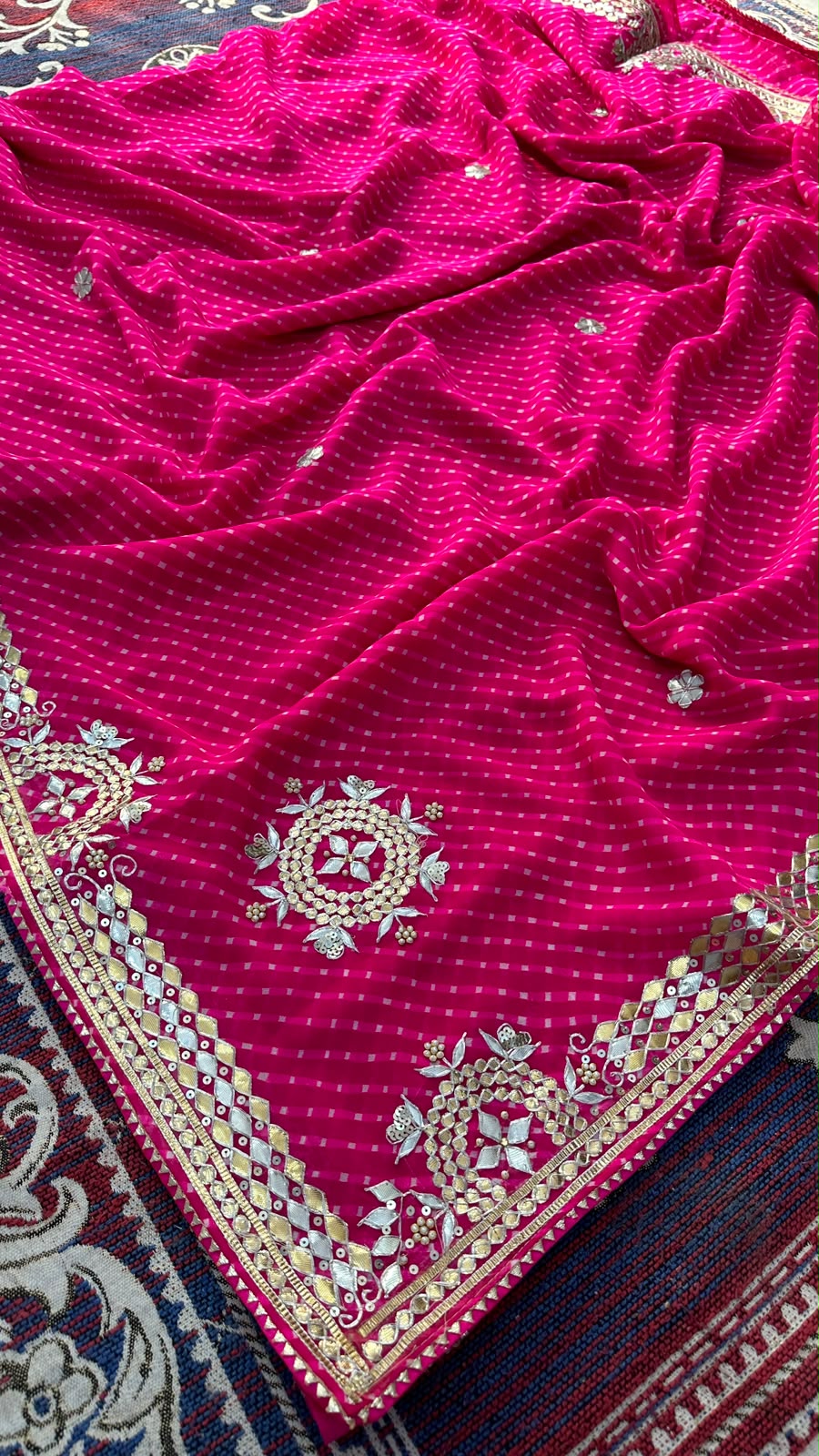 Pure 60 gram georgette hand gota patti work saree
