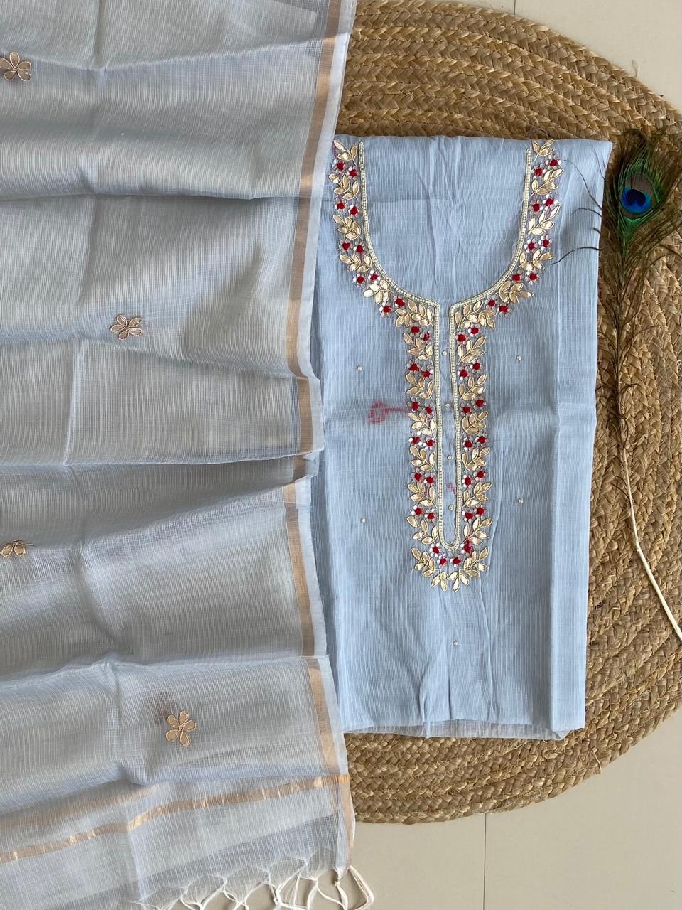 Pure Kota-Doria Unstitched Suit Gota Patti work  Work