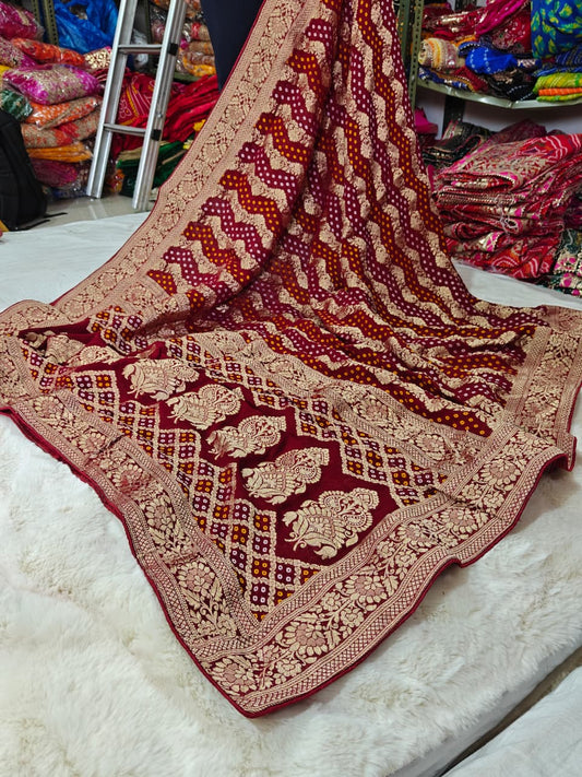 Pure khaddi Georgette Dupatta With Bandhani Zari