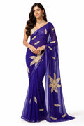 Beautiful Pure Jaipuri Chiffon  big Bird motif work Saree with blouse