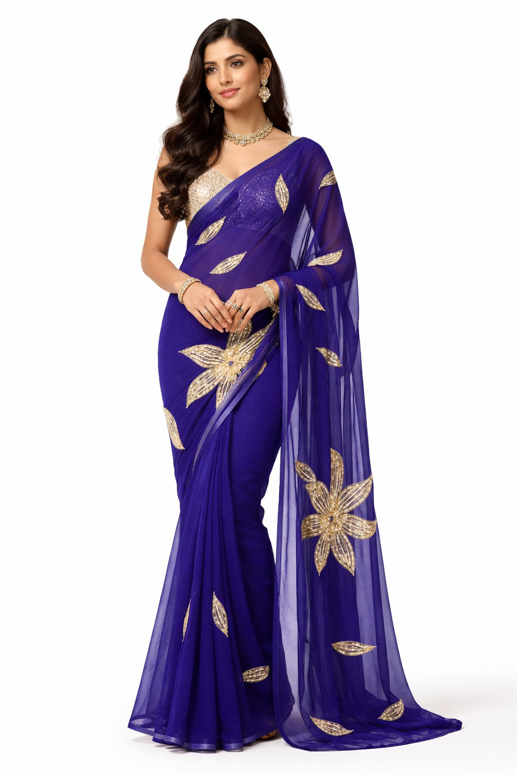Beautiful Pure Jaipuri Chiffon  big Bird motif work Saree with blouse