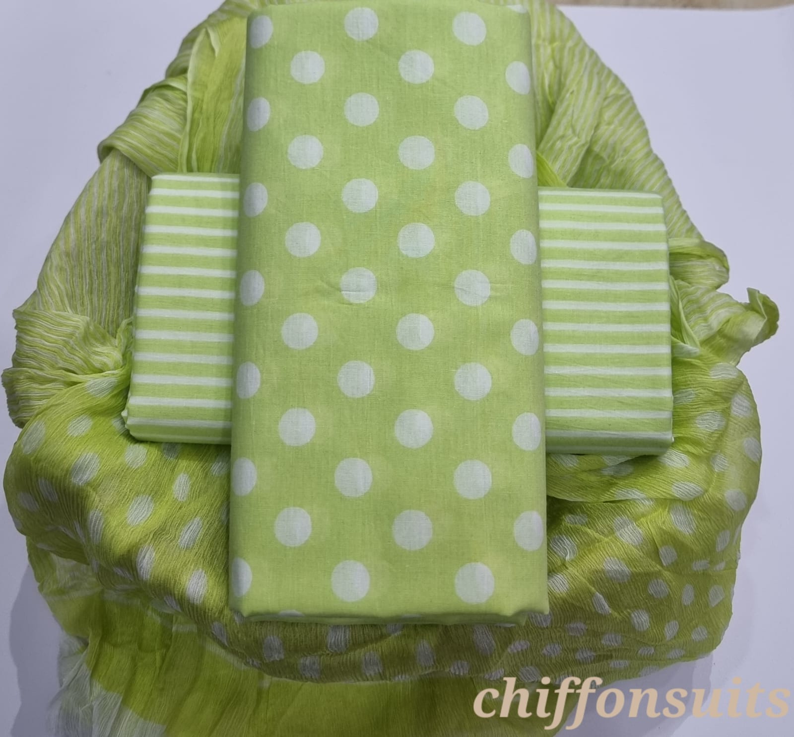 Pure cotton hand-block print suit with Chiffon dupatta