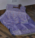 Pure Linen Silk Hand Embroidery Work Saree With Blouse