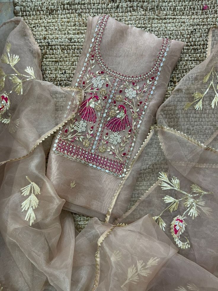Organza Hand Work Unstitched Suit