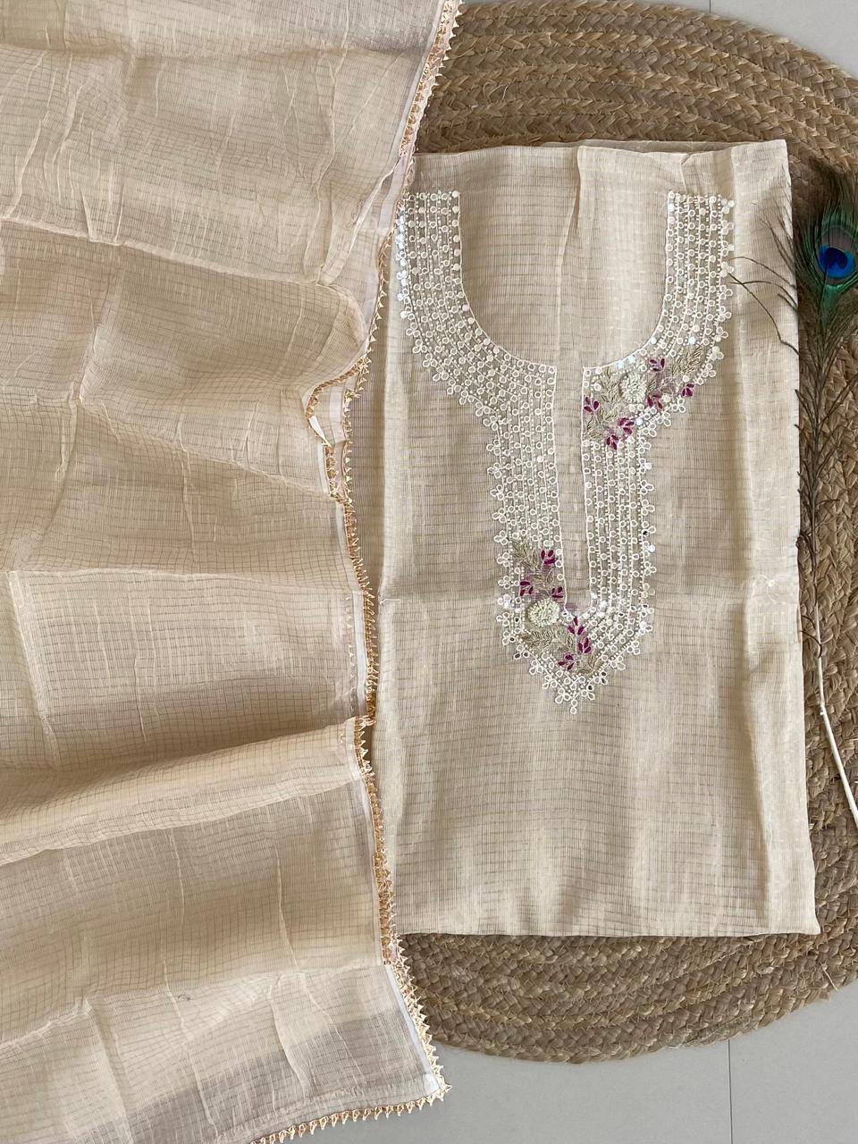 Pure Kota-Doria Unstitched Suit Gota Patti work  Work