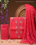 Designer gota patti hand work cotton  unstitched suit with chiffon   dupatta