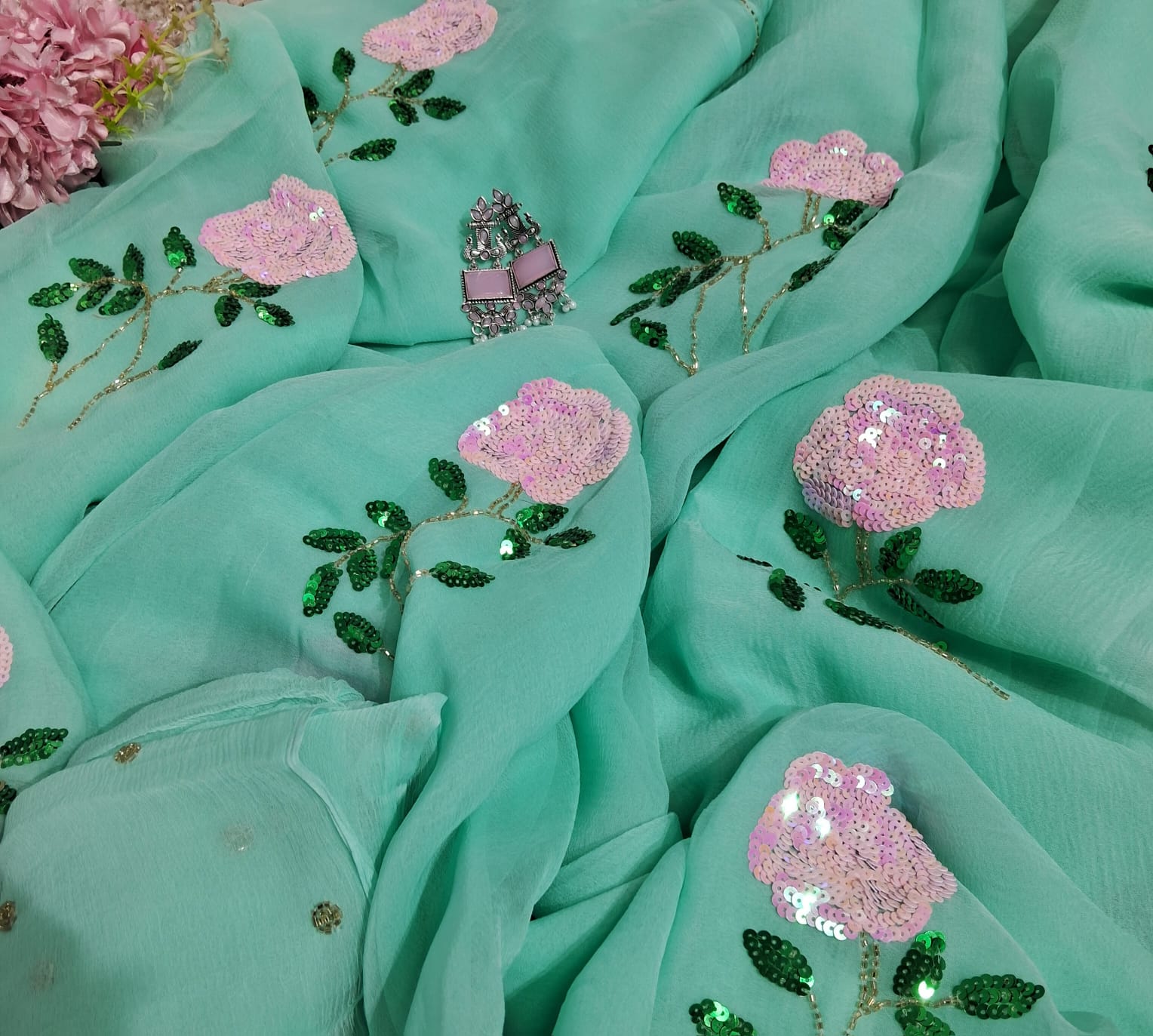 Pure Diamond Chiffon Saree With Blouse