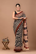 Pure Mulmul Cotton hand block Print Saree with Blouse