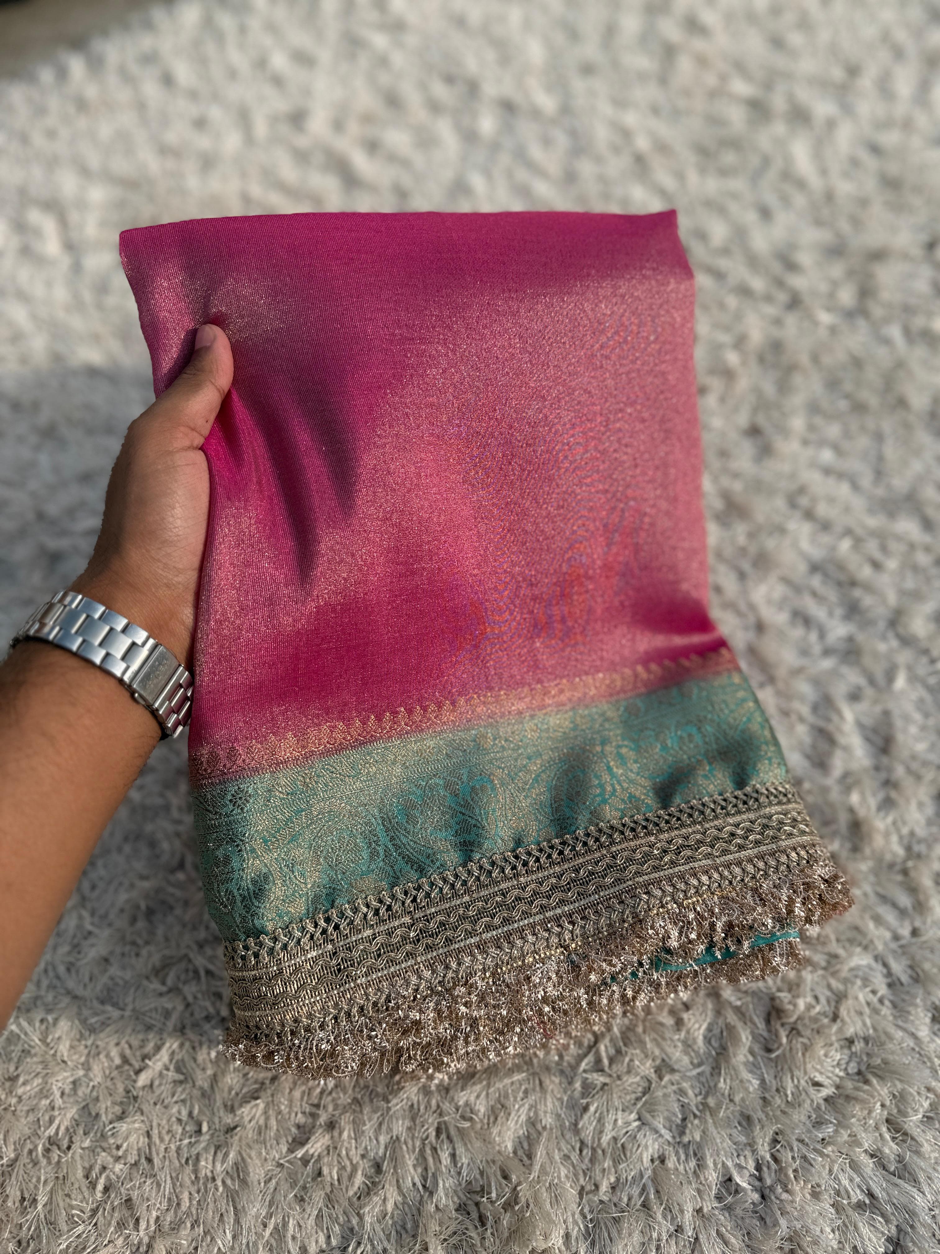 Banarasi Maharani katan tissue soft silk saree  Dual shade saree with lace work