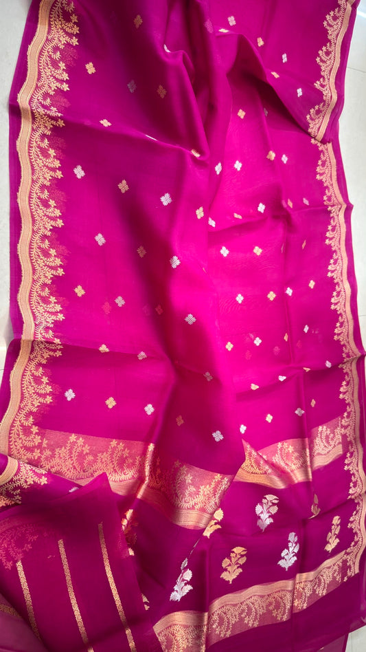 Pure Handloom banarasi  kora Silk Saree With Blouse