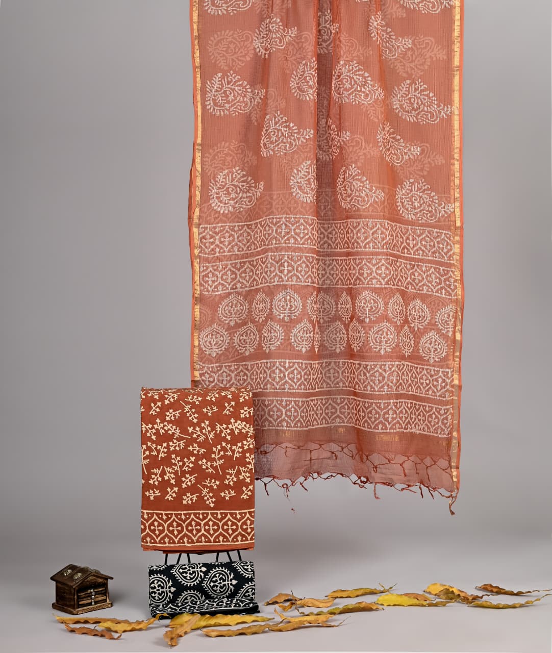 Pure Cotton Hand Block Print Suit With Kota Doriya Dupatta