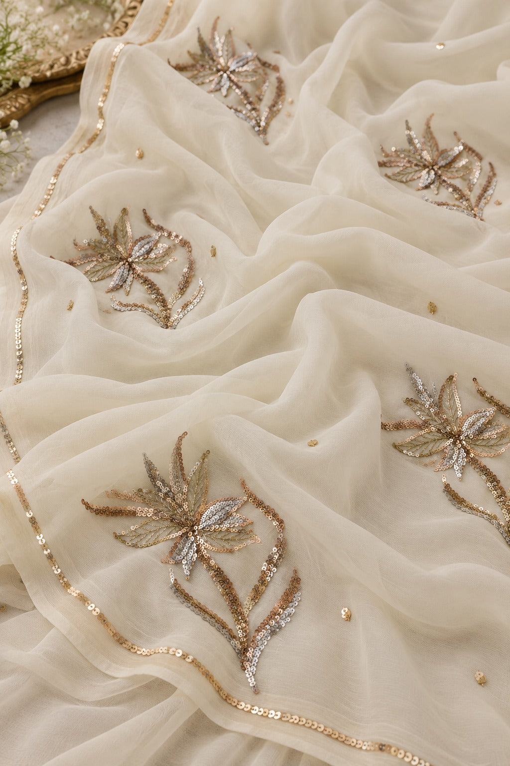 Pure Jaipuri Chiffon Hand-work motif work saree with  blouse