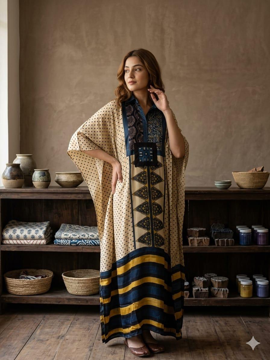 Pure Modal Silk Handblock Printed Kaftans Stitched suit