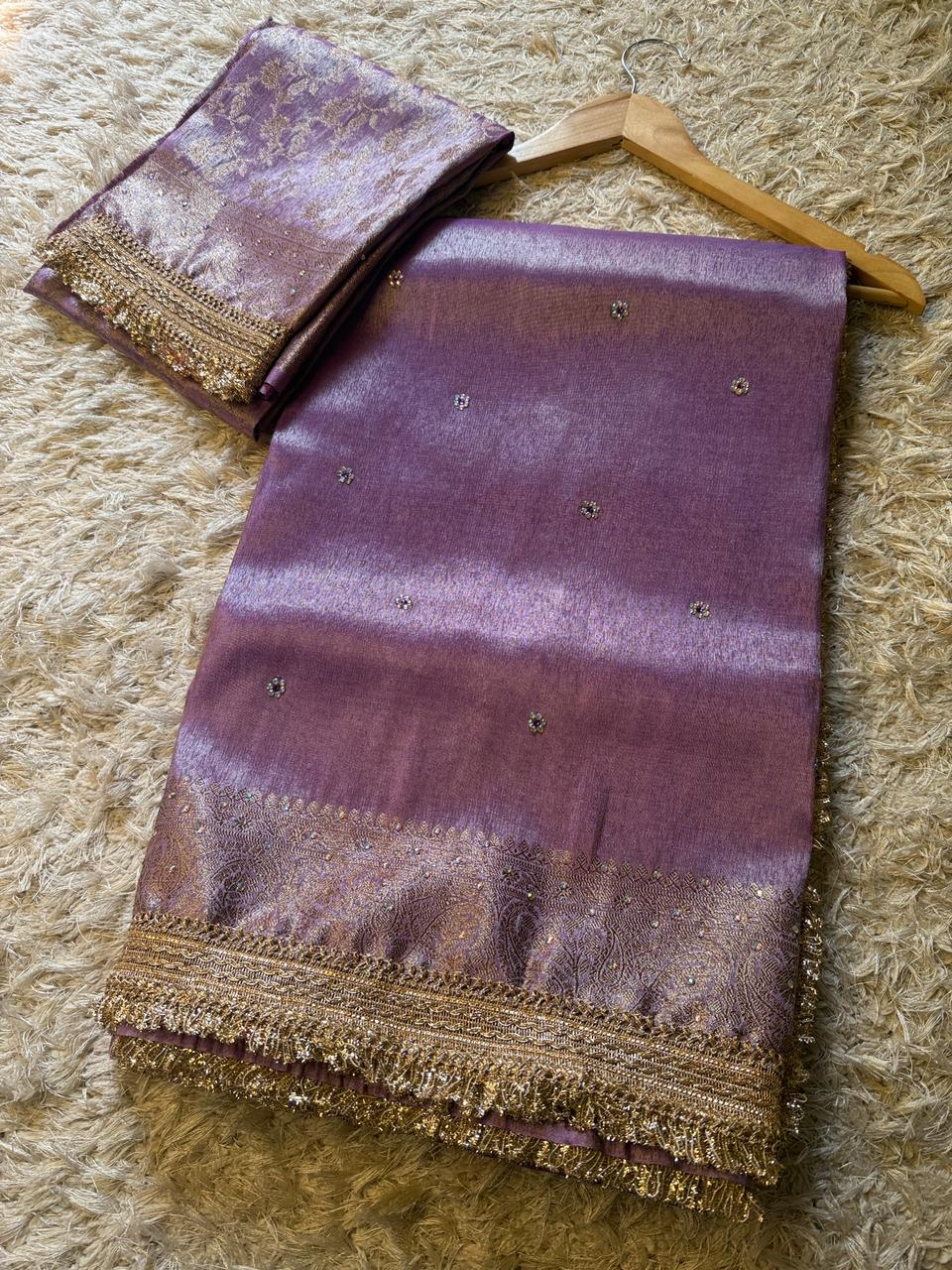 Banarasi Tissue Silk Saree With lace work border