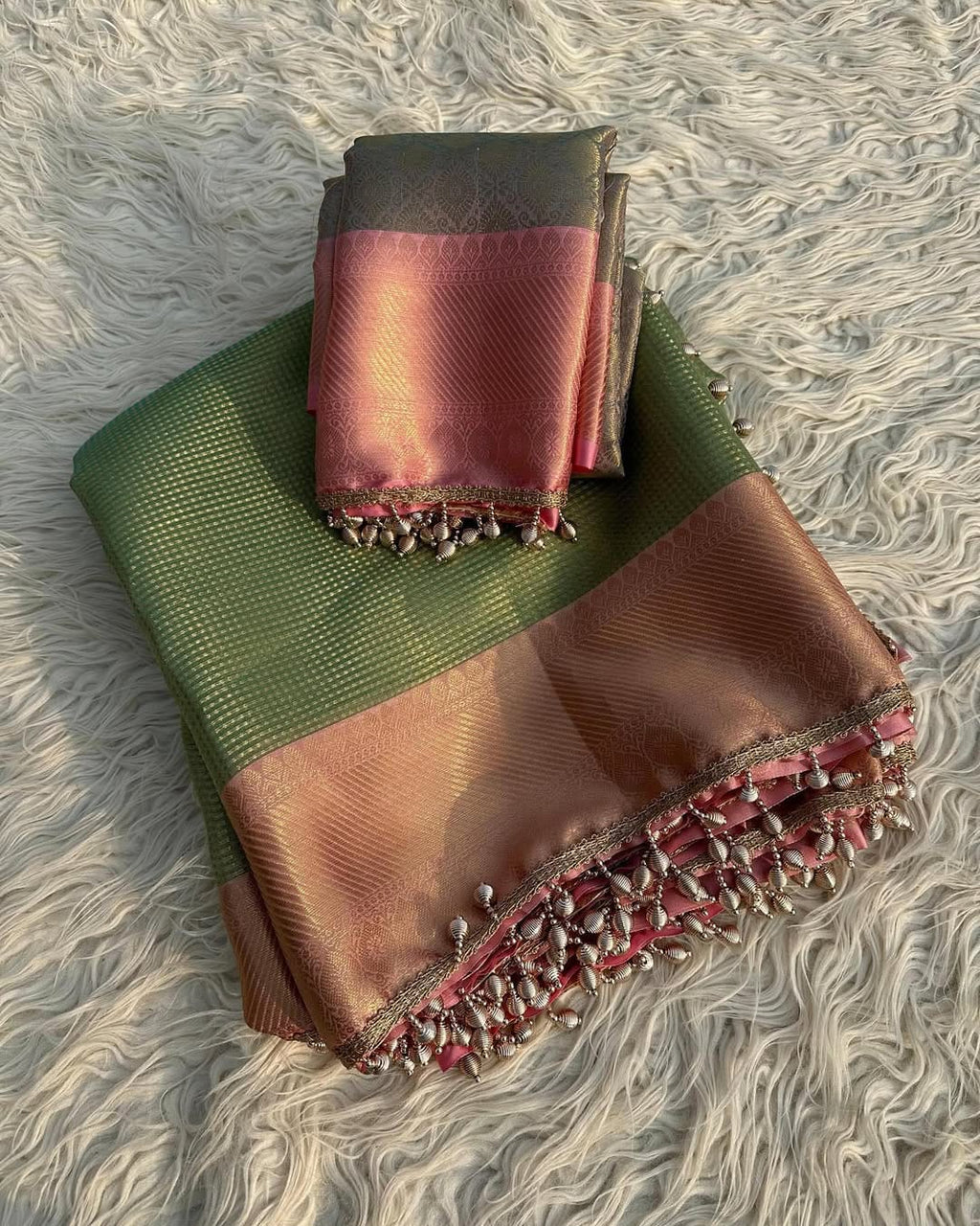 Tissue silk saree with  lace work