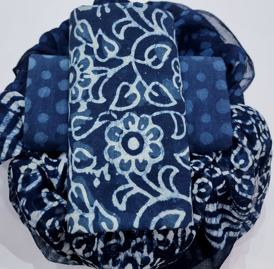 Pure cotton hand-block print suit with Chiffon dupatta